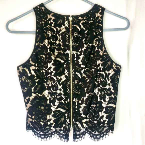 White House Black Market Lace Top Black Floral Sleeveless Crew Neck - Picture 5 of 10